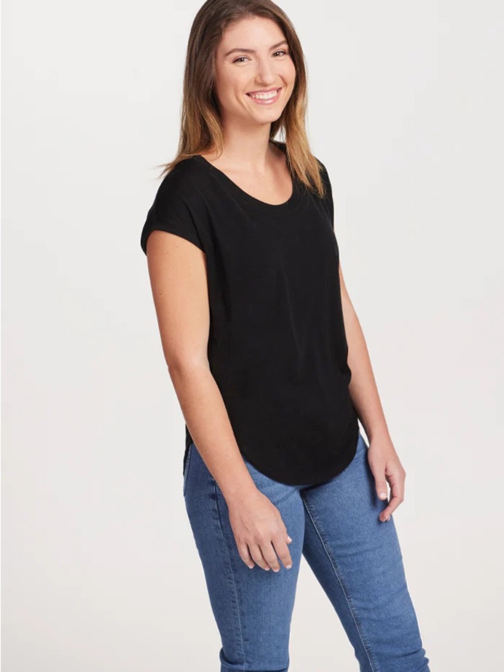 Gabi Scoop Neck Tunic Top/Short Sleeve Tee - Black